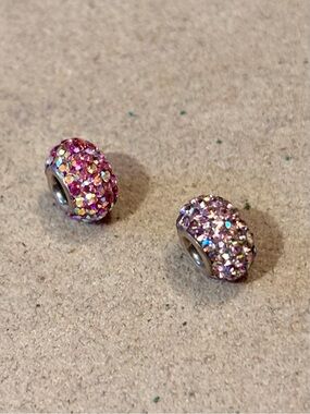 🆕Listing! Two Mini beads covered with pink crystals Fit MINI charm holders ONLY